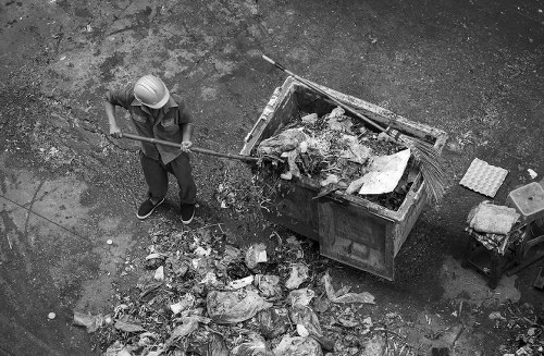 Materials being loaded at a local transfer station for onward recycling